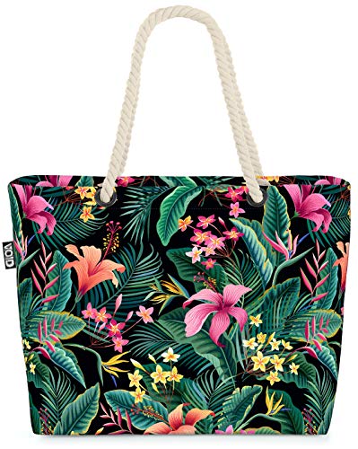 VOID Tropenwald Palmen Blumen Strandtasche Shopper 58x38x16cm 23L XXL Einkaufstasche Tasche Reisetasche Beach Bag von VOID