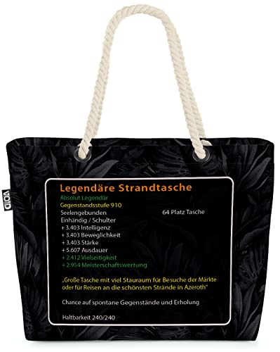 VOID XXL Legendäre Strandtasche Shopper Tasche 58x38x16cm 23L Beach Bag Wow mythisch Spieler Gamer Game, Kissen Farbe:Schwarz von VOID