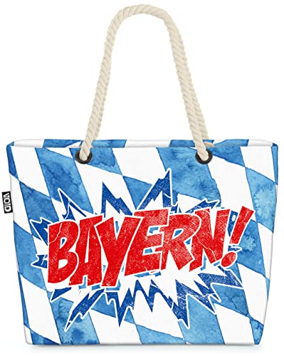 VOID XXL Strandtasche Bayern Shopper Tasche 58x38x16cm 23L Beach Bag Bavaria Oktoberfest, Kissen Farbe:Schwarz von VOID