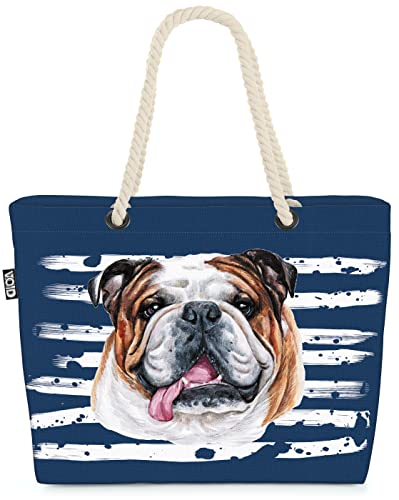VOID XXL Strandtasche Bulldogge Shopper Tasche 58x38x16cm 23L Beach Bag Haustier, Kissen Farbe:Blau von VOID