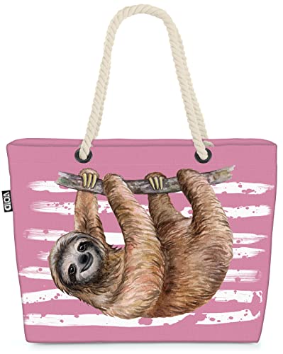VOID XXL Strandtasche Faultier Shopper Tasche 58x38x16cm 23L Beach Bag Regenwald Safari, Kissen Farbe:Rosa von VOID