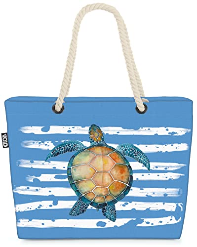 VOID XXL Strandtasche Schildkröte Shopper Tasche 58x38x16cm 23L Beach Bag, Kissen Farbe:Blau von VOID