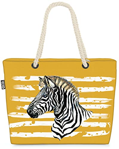 VOID XXL Strandtasche Zebra Shopper Tasche 58x38x16cm 23L Beach Bag Animal Jungle, Kissen Farbe:Gelb von VOID