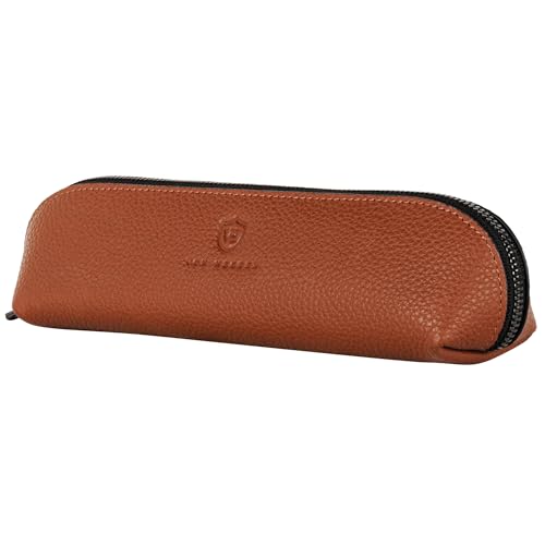 VON HEESEN® Echtleder Federmäppchen Leder Federmappe Etui für Stifte Mäppchen Schule Federtasche Uni Schlampermäppchen (Cognac) von VON HEESEN