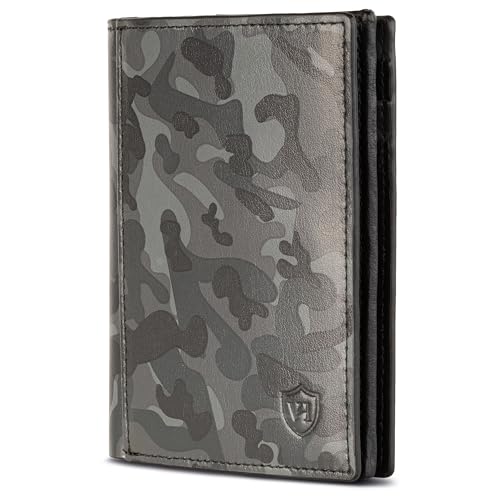 VON HEESEN® Leder Geldbörse mit Münzfach & RFID Schutz Herren & Damen - Echtleder Geldbeutel für Männer & Frauen - Portemonnaie Brieftasche Wallet Portmonee (Camouflage Grau) von VON HEESEN