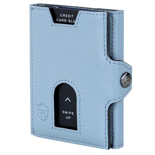 VON HEESEN Slim Wallet mit RFID Schutz - Geldbörse Herren klein - Mini Geldbeutel Damen Portmonee - Kartenetui Echtleder Karten Portemonnaie - Leder Kreditkartenetui Hellblau von VON HEESEN