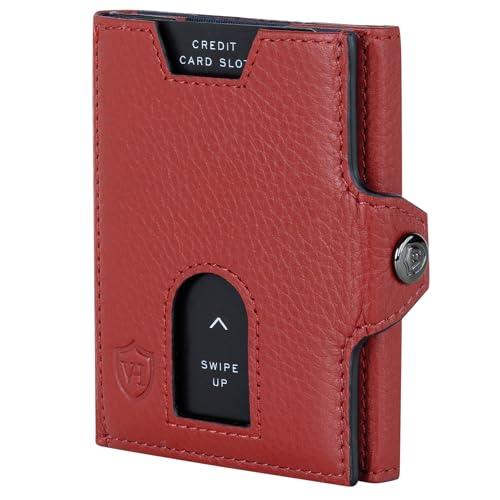 VON HEESEN Slim Wallet mit Münzfach & RFID Schutz - Leder Geldbörse Herren klein - Mini Geldbeutel Damen Portmonee - Kartenetui Echtleder Karten Portemonnaie - Kreditkartenetui Rot von VON HEESEN