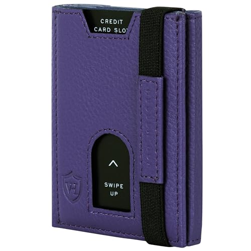 VON HEESEN Slim Wallet mit XL Münzfach & RFID-Schutz - Leder Geldbeutel - Mini Geldbörse für Herren und Damen - Kartenetui Echtleder Karten Portemonnaie klein - Kreditkartenetui Violet von VON HEESEN