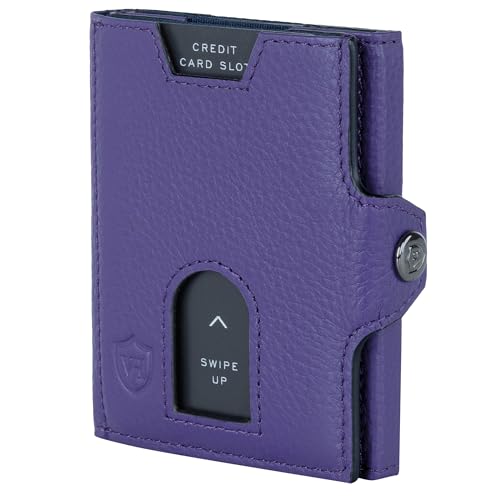 VON HEESEN Slim Wallet mit XL Münzfach & RFID Schutz - Leder Geldbörse Herren klein - Mini Geldbeutel Damen Portmonee - Kartenetui Echtleder Karten Portemonnaie - Kreditkartenetui Violet von VON HEESEN