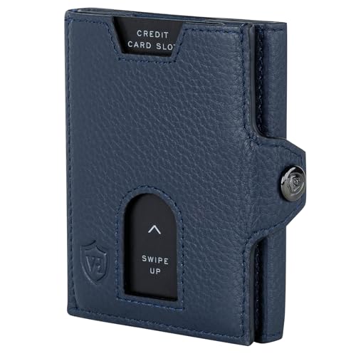 VON HEESEN Slim Wallet mit XL Münzfach & RFID Schutz - Leder Geldbörse Herren klein - Mini Geldbeutel Damen Portmonee - Kartenetui Echtleder Karten Portemonnaie - Kreditkartenetui Blau von VON HEESEN