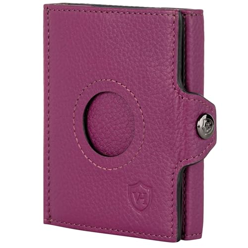 VON HEESEN Airtag Slim Wallet mit XL Münzfach & RFID-Schutz - Airtag Portmonee Herren klein aus echtem Leder - Mini Geldbörse - Kreditkartenetui Kartenetui - Portemonnaie Geldbeutel (Pink) von VON HEESEN