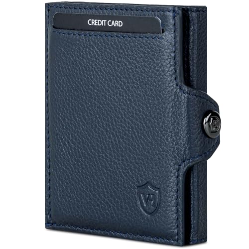 VON HEESEN Slim Wallet mit Münzfach & RFID-Schutz - Mini Geldbörse Herren & Damen - Kartenetui Geldklammer Kreditkartenetui - Portmonee Geldbeutel Portemonnaie klein (Blau) von VON HEESEN