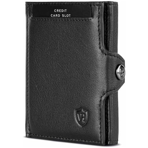 VON HEESEN Slim Wallet mit Münzfach & RFID-Schutz - Mini Geldbörse Herren & Damen - Kartenetui Kreditkartenetui - Portmonee Geldbeutel Portemonnaie klein (Schwarz) von VON HEESEN