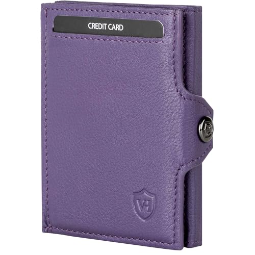 VON HEESEN Slim Wallet mit Münzfach & RFID-Schutz - Mini Geldbörse Herren & Damen - Kartenetui Geldklammer Kreditkartenetui - Portmonee Geldbeutel Portemonnaie klein (Violet) von VON HEESEN