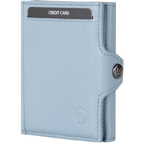 VON HEESEN Slim Wallet mit Münzfach & RFID-Schutz - Mini Geldbörse Herren & Damen - Kartenetui Geldklammer Kreditkartenetui - Portmonee Geldbeutel Portemonnaie klein (Hellblau) von VON HEESEN