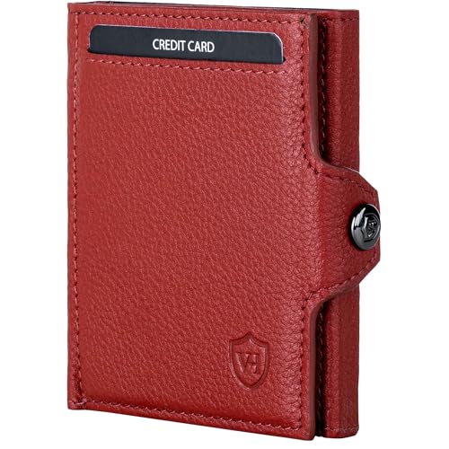 VON HEESEN Slim Wallet mit XL Münzfach & RFID-Schutz - Mini Geldbörse Herren & Damen - Kartenetui Geldklammer Kreditkartenetui - Portmonee Geldbeutel Portemonnaie klein (Rot) von VON HEESEN