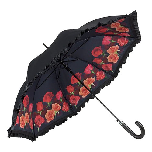 VON LILIENFELD Regenschirm mit Rüsche | Rosen Bouquet | Doppelte Bespannung - Außen Schwarz - Innen Bedruckt | Auf-Automatik | Windfest | Sehr Stabil | Motiv | Blumen | Damen | Herren von VON LILIENFELD