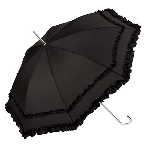 VON LILIENFELD Regenschirm Sonnenschirm Brautschirm Hochzeitsschirm Mary-Poppins-Schirm Auf-Automatik Mary mit Rüschen schwarz von VON LILIENFELD