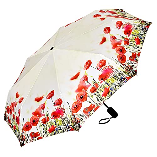 VON LILIENFELD Regenschirm Taschenschirm Mohnblumen Windfest Auf-Zu-Automatik Leicht Stabil Kompakt Blüten von VON LILIENFELD
