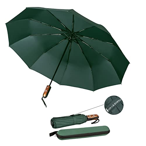 VON LILIENFELD Regenschirm Taschenschirm Grün Sturmfest durch 10 Fiberglas-Streben Auf-Zu-Automatik Teflonbeschichtung Reise-Etui Clark von VON LILIENFELD