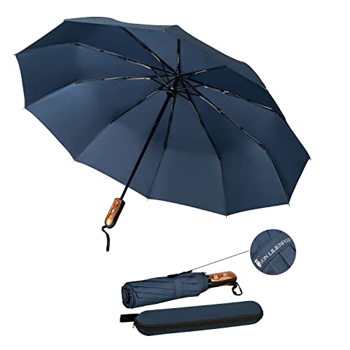 VON LILIENFELD Regenschirm Taschenschirm Marineblau Sturmfest durch 10 Fiberglas-Streben Auf-Zu-Automatik Teflonbeschichtung Reise-Etui Clark von VON LILIENFELD