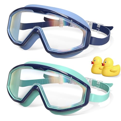 VOSOIR Schwimmbrille für Kinder 3-15 mit Spielzeug-Enten, Anti Fog Anti UV Schwimmbrille für Pool Schwarzgrün Schwarzblau 2er-Pack von VOSOIR