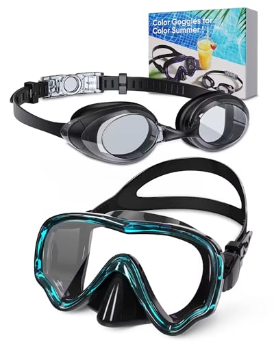 VOSOIR Schwimmbrille und Taucherbrille Set für Erwachsene, Anti Fog Schwimmbrillen, Panorama Tauchmaske mit Nasenschutz von VOSOIR