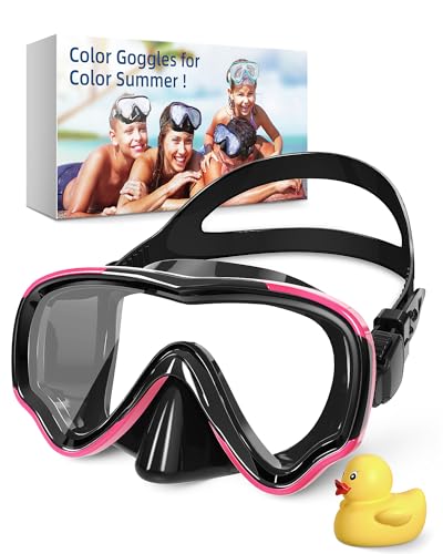 VOSOIR Schwimmbrille für Kinder 5-14 mit Spielzeug-Enten, Auslaufsichere Kinder Schnorchelmaske, 180° HD Panoramablick Kinder Schwimmbrille für Pool, Schwarz Rosa von VOSOIR