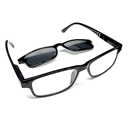 VOSSBACH Lesebrille Inkl. Sonnenclip & Etui Sehhilfe Sonnenschutz Herren Damen Sonnenbrille Lesehilfe Brille 2,0-3,0 Dioptrien (Herren, 2.5) von VOSSBACH