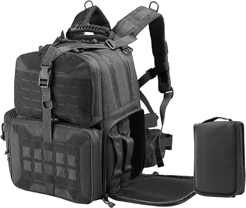 VOTAGOO Tactical Range Rucksack, für 3 Pistolen Tragetaschen für Jagdschießen (Black, Standard) von VOTAGOO