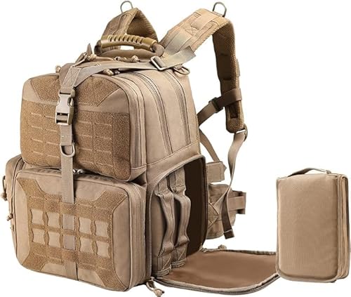 VOTAGOO Tactical Range Rucksack, für 3 Pistolen Tragetaschen für Jagdschießen (Sand, Standard) von VOTAGOO