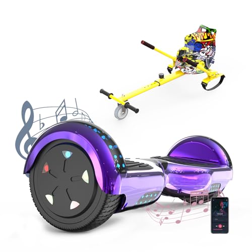 VOUUK 6,5 Zoll Hoverboard mit Sitz, Hoverboard mit Kart, Bluetooth und LED Lichter, Geschenk für Kinder von VOUUK