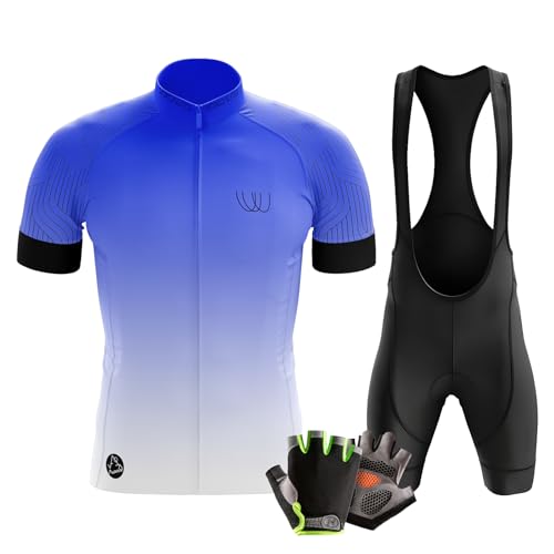 Herren Kurzarm Fahrrad Trikot Set,Rennrad Trikot Herren Set,Herren-Radtrikot Radhosen + Halbfinger Sommer Fahrradhandschuhe (S,Typ-6) von VOXCAUTQ