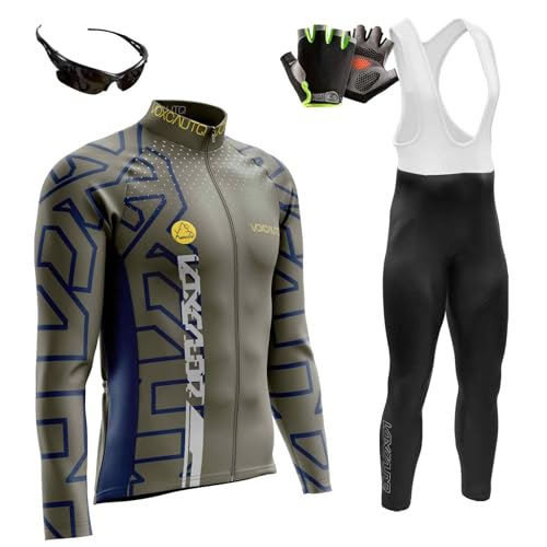 Herren Langarm Fahrrad Trikot Set,Rennrad Trikot Herren Set,Langärmliges Fahrradtrikot Hose + Halbfinger Fahrradhandschuhe... (8,M) von VOXCAUTQ