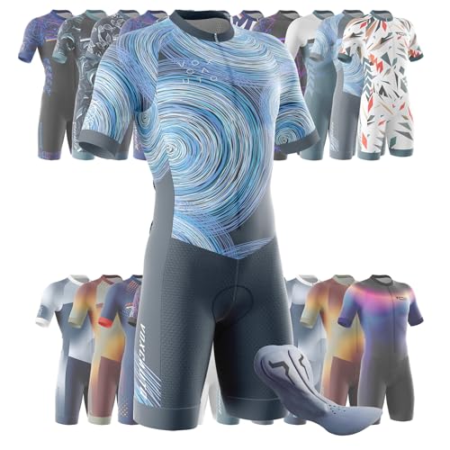 Herren Pro Fahrrad Skinsuit Kurzarm,2024 Triathlon Anzug Herren Triathlon Tri Short Trisuit Einteiler für Wettkampf Run, Cycle,Swim,Strumpfhosen (18,XL) von VOXCAUTQ