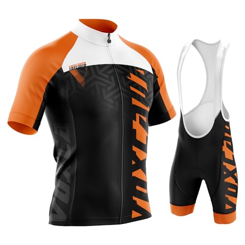 Rennrad Trikot Herren Set,Atmungsaktiv Und Schnelltrocknend Herren-Radtrikot Radhosen Für Männer Mit 9D-Gel-Pad (Orange,L) von VOXCAUTQ