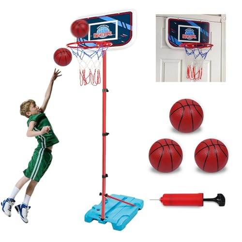 VROGTIK Tragbarer Basketballkorb für Kinder - Höhenverstellbar 2,9-6,2FT Mini-Körbe für drinnen/draußen, inkl. 2 Bälle Jungen und Mädchen im Alter von 3-6 Jahren von VROGTIK