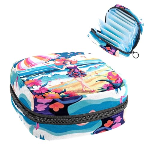 Kleine Reise Make up Tasche,Kosmetiktaschen für Damen,Strand Sommer mädchen Meer,Periodentasche von VTGHDEEQ