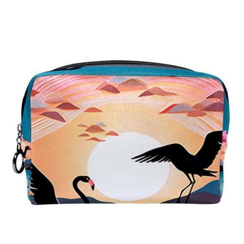 Reise Make up Tasche,Reise Kulturbeutel für Damen,Flamingo See Berg,Kosmetik Reisetasche von VTGHDEEQ