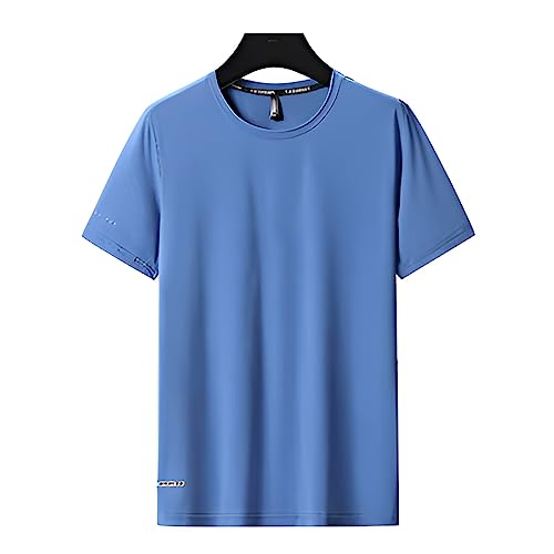 VUIOYRG Rundhals-T-Shirt aus Eisseide, Sommer-T-Shirt aus Eisseidenstoff, schnell trocknende, kurzärmlige Sport-Fitness-T-Shirts (Blau,4XL) von VUIOYRG