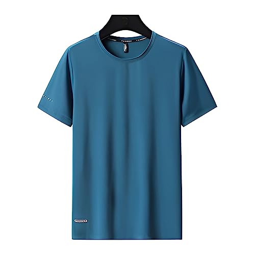 VUIOYRG Rundhals-T-Shirt aus Eisseide, Sommer-T-Shirt aus Eisseidenstoff, schnell trocknende, kurzärmlige Sport-Fitness-T-Shirts (Blauer See,3XL) von VUIOYRG