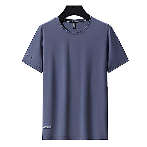 VUIOYRG Rundhals-T-Shirt aus Eisseide, Sommer-T-Shirt aus Eisseidenstoff, schnell trocknende, kurzärmlige Sport-Fitness-T-Shirts (Grau,7XL) von VUIOYRG