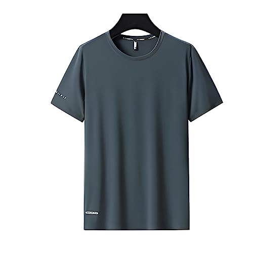 VUIOYRG Rundhals-T-Shirt aus Eisseide, Sommer-T-Shirt aus Eisseidenstoff, schnell trocknende, kurzärmlige Sport-Fitness-T-Shirts (Grün,4XL) von VUIOYRG