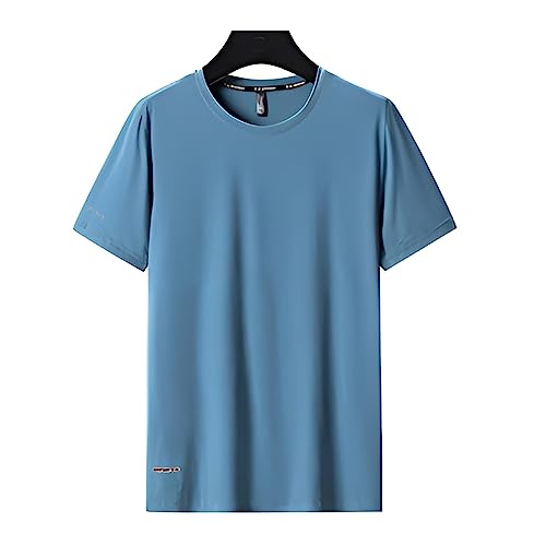 VUIOYRG Rundhals-T-Shirt aus Eisseide, Sommer-T-Shirt aus Eisseidenstoff, schnell trocknende, kurzärmlige Sport-Fitness-T-Shirts (Hellblau,6XL) von VUIOYRG