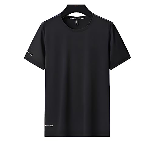 VUIOYRG Rundhals-T-Shirt aus Eisseide, Sommer-T-Shirt aus Eisseidenstoff, schnell trocknende, kurzärmlige Sport-Fitness-T-Shirts (Schwarz,6XL) von VUIOYRG