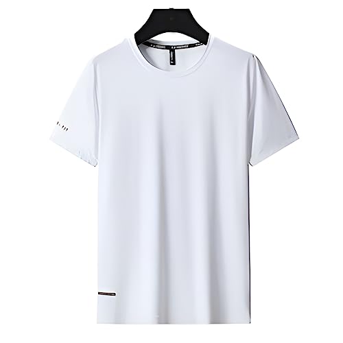 VUIOYRG Rundhals-T-Shirt aus Eisseide, Sommer-T-Shirt aus Eisseidenstoff, schnell trocknende, kurzärmlige Sport-Fitness-T-Shirts (Weiss,6XL) von VUIOYRG