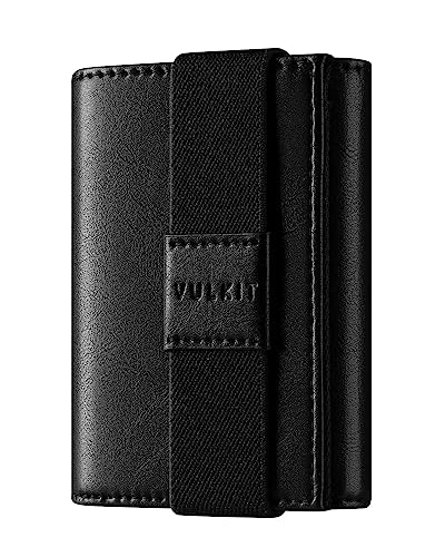 VULKIT Geldbeutel Herren Minimalistische Leder Geldbörse RFID NFC Schutz Dreiblatt Brieftasche für Männer mit 3 Ausweisfächern, Münzfach, Schwarz von VULKIT