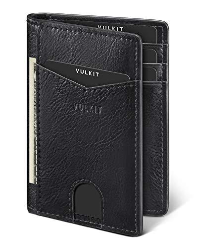 VULKIT Kartenetui Herren Geldbörse Leder mit RFID NFC Schutz Slim Wallet Karten Portemonnaie mit 10 Kartenfächern, Schwarz von VULKIT