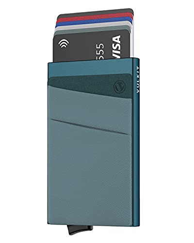 VULKIT Kartenetui RFID NFC Schutz Portemonnaie Herren mit Geldfach Mini Card Holder Wallet für 5-7 Karten und Banknoten, Smaragdgrün von VULKIT