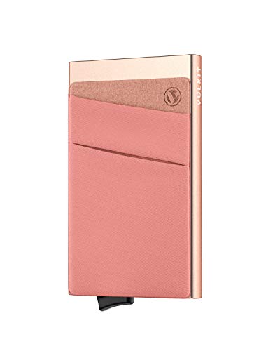 VULKIT Kartenetui RFID NFC Schutz Portemonnaie Herren mit Geldfach Mini Card Holder Wallet für 5-7 Karten und Banknoten (Champagne) von VULKIT